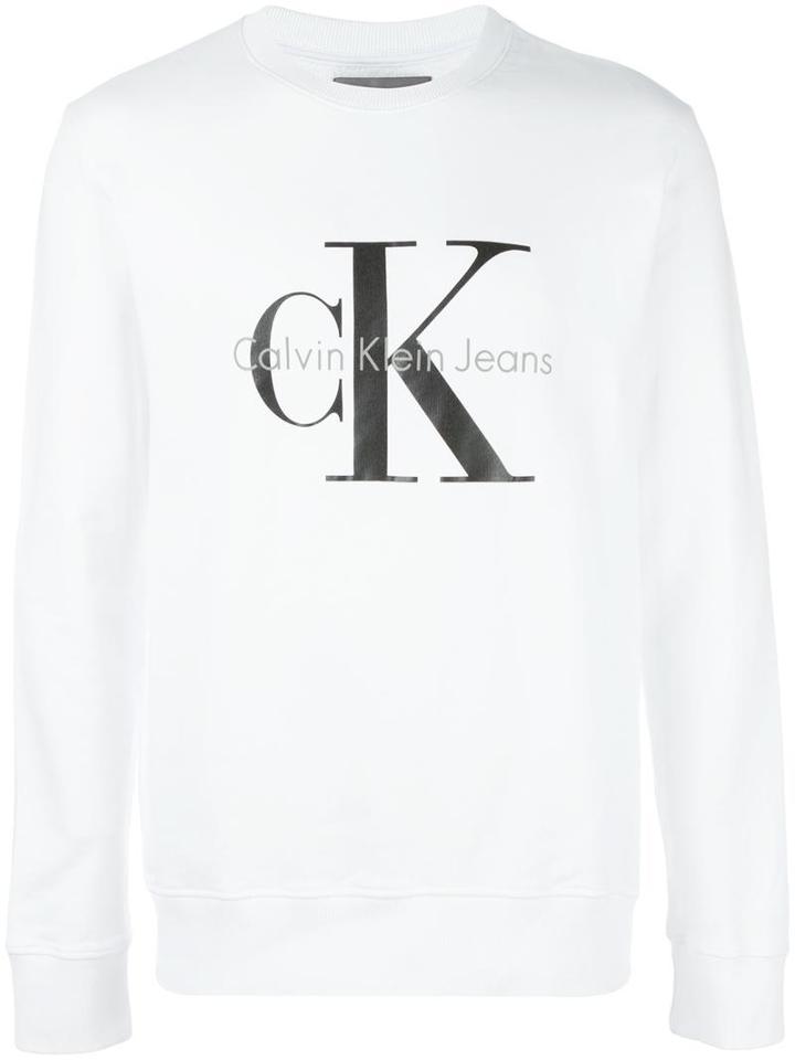 Calvin Klein Jeans Logo Print Sweatshirt, Men's, Size: Small, White, Cotton