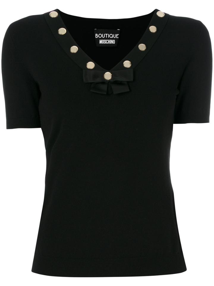 Boutique Moschino V Neck Studded Collar Top - Black