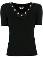 Boutique Moschino V Neck Studded Collar Top - Black