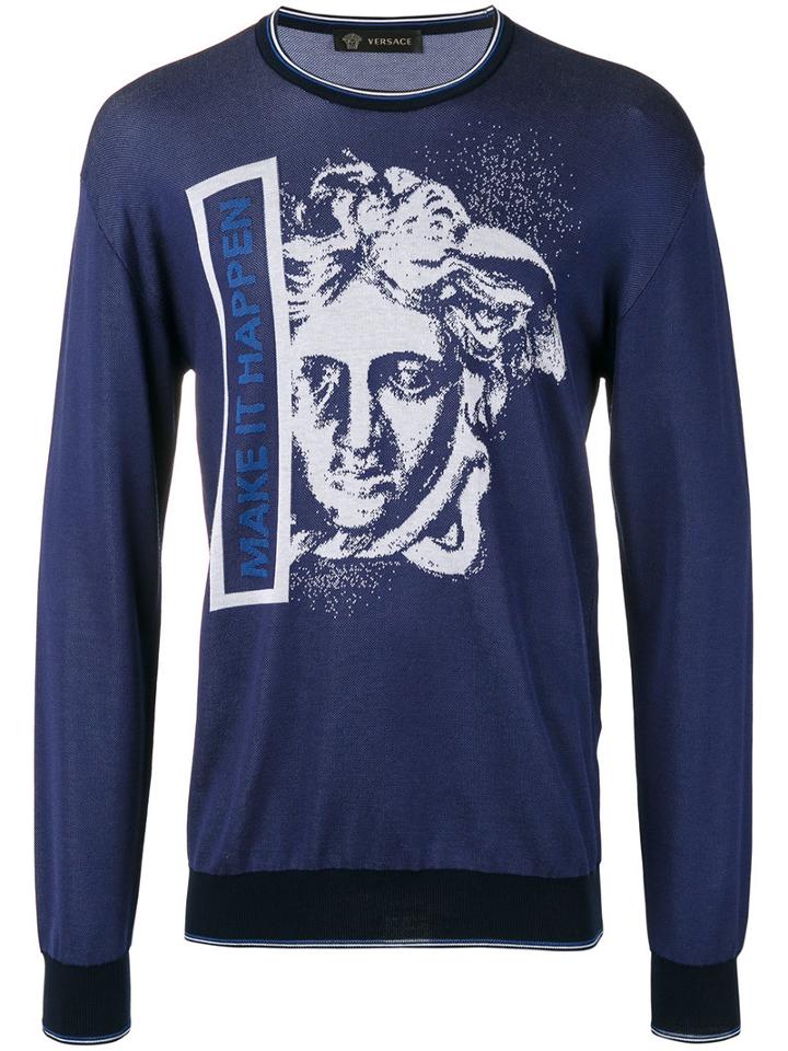 Versace Make It Happen' Medusa Sweatshirt, Men's, Size: Large, Blue, Cotton/viscose
