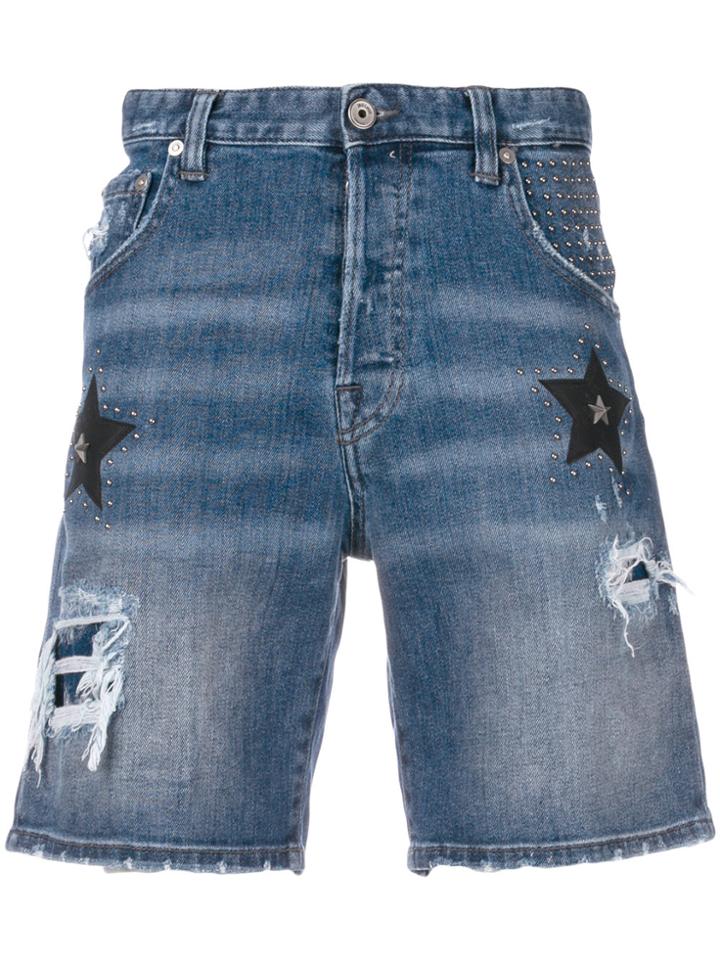 Just Cavalli Star Patch Denim Shorts - Blue