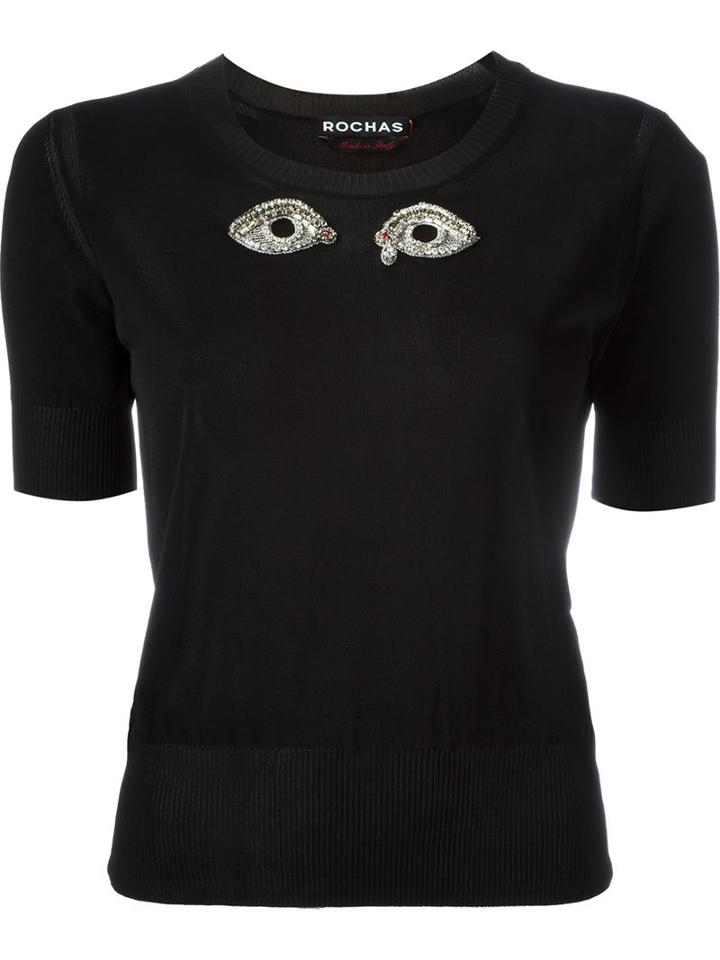 Rochas Crystal Embellished Top, Women's, Size: 44, Black, Polyamide/viscose/silk/glass