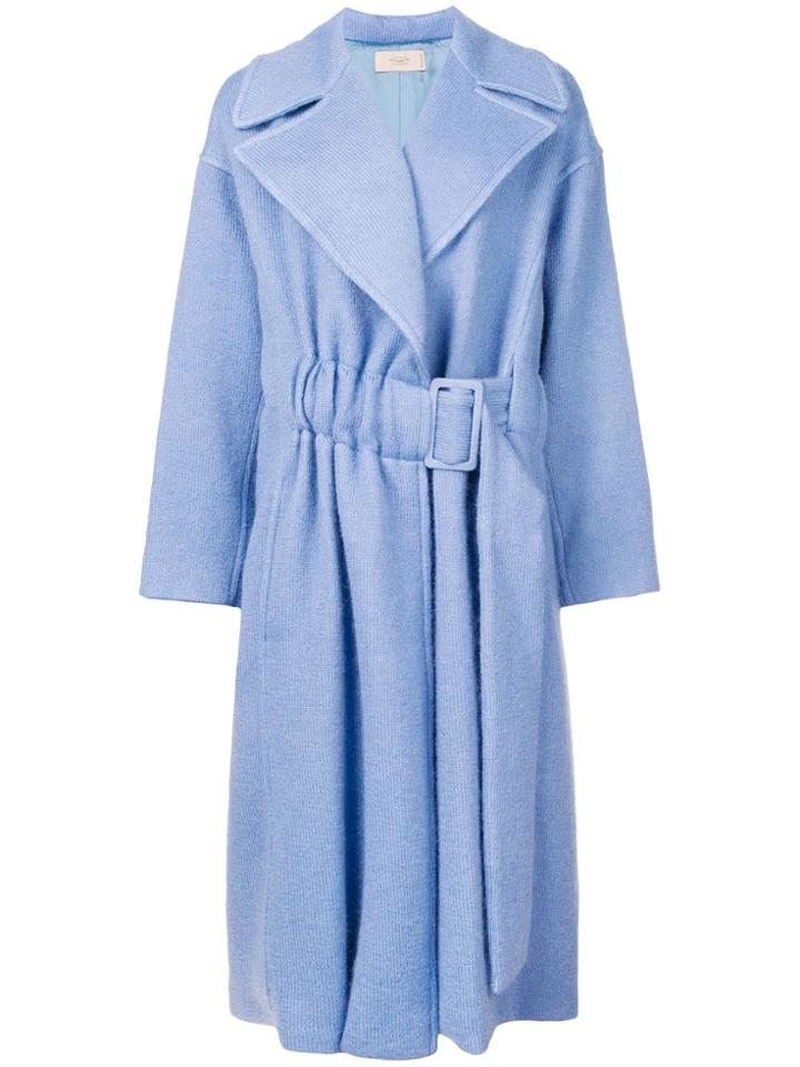 Maison Flaneur Oversize Lapebelted Coat - Blue
