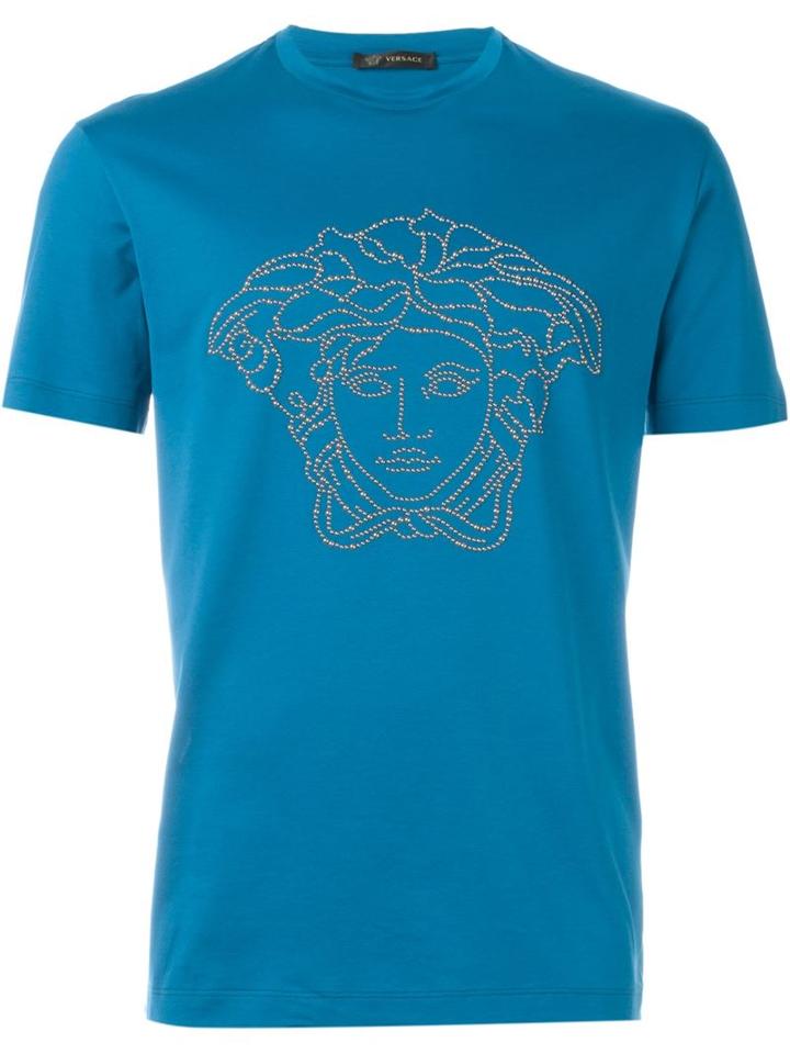 Versace Studded Medusa T-shirt, Men's, Size: M, Blue, Cotton