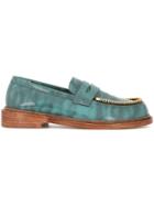 Le Mocassin Zippe Sea Green Leather Loafers - Blue