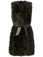 Drome Belted Sleeveless Coat, Women's, Size: Small, Green, Lamb Skin/lamb Fur