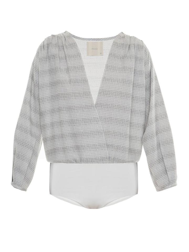 Framed Striped Tweed Bodysuit - Grey