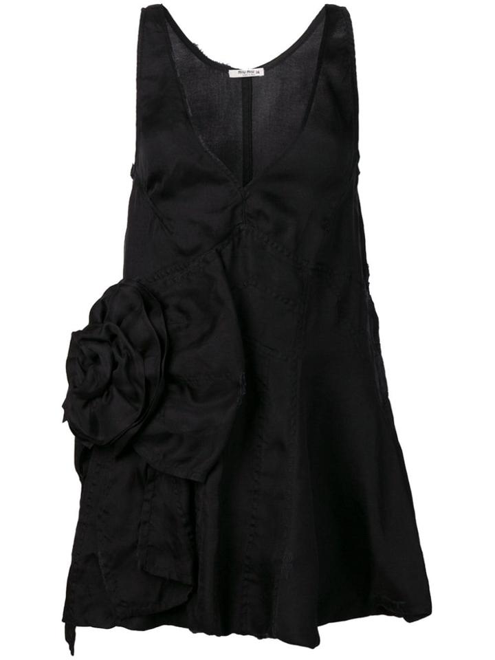 Miu Miu Rose Appliqué Mini Dress - Black