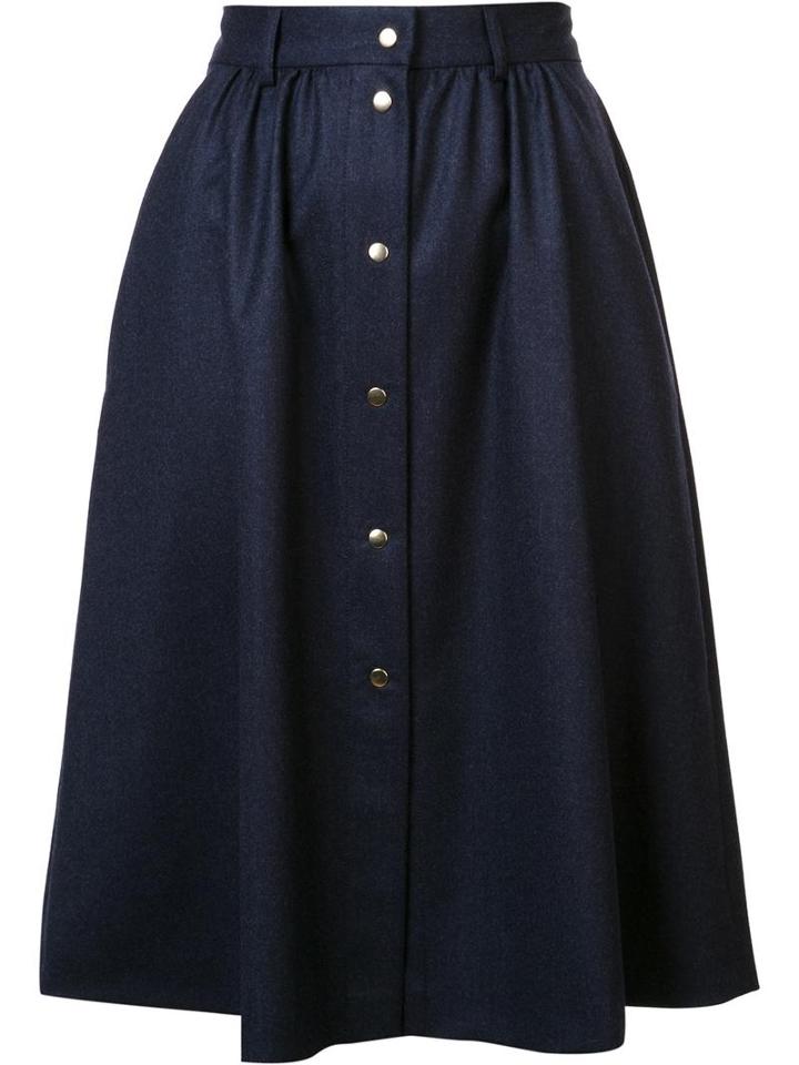 Maison Kitsuné Pleated A-line Skirt, Women's, Size: 38, Blue, Cotton/spandex/elastane