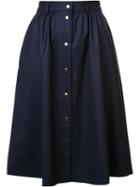 Maison Kitsuné Pleated A-line Skirt, Women's, Size: 38, Blue, Cotton/spandex/elastane