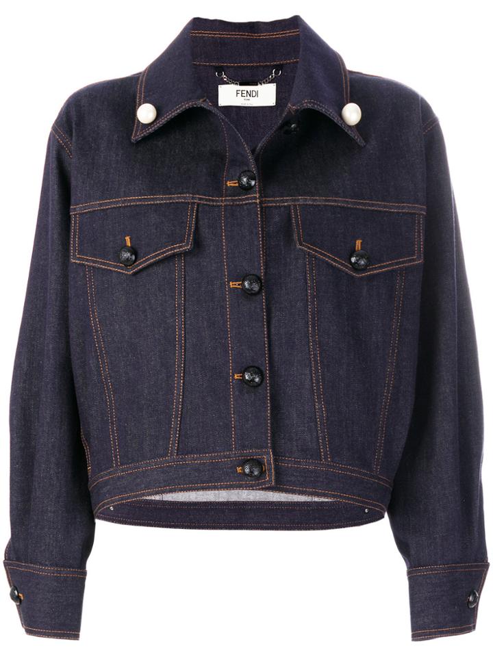 Fendi Embellished Denim Jacket - Blue
