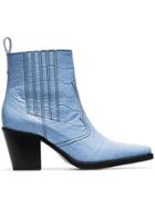 Ganni Sky Blue Callie 70 Croc Print Leather Ankle Boots