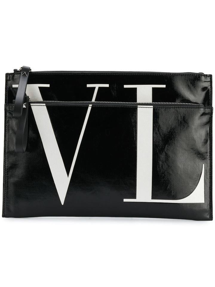 Valentino Printed Logo Clutch - Black