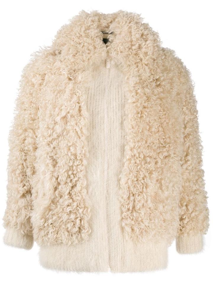 Miu Miu Oversized Zipped Shearling Jacket - Neutrals