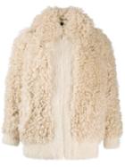 Miu Miu Oversized Zipped Shearling Jacket - Neutrals