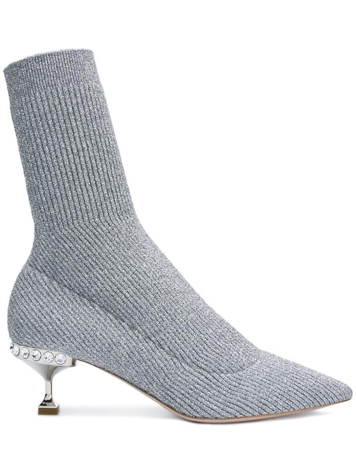 Miu Miu Lurex Knit Ankle Boots - Grey
