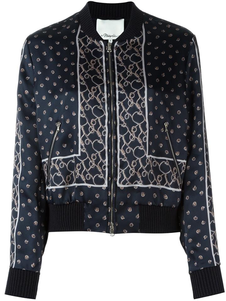 3.1 Phillip Lim Printed Satin Bomber Jacket - Blue