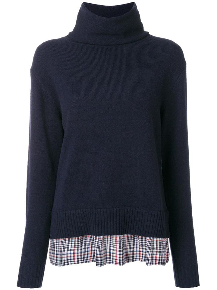 Joseph Plaid Print Layer Roll Neck - Blue