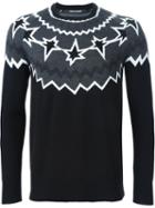 Neil Barrett Pattern Intarsia Sweater, Men's, Size: Xs, Black, Merino