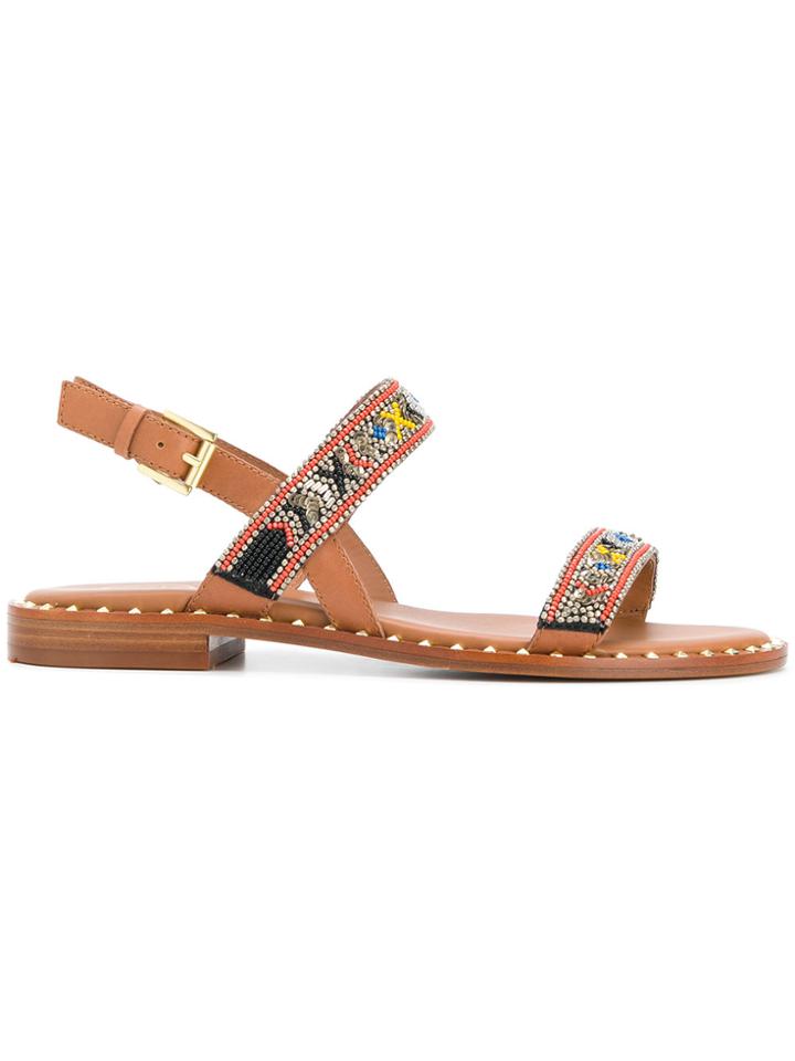 Ash Beaded Sandals - Brown