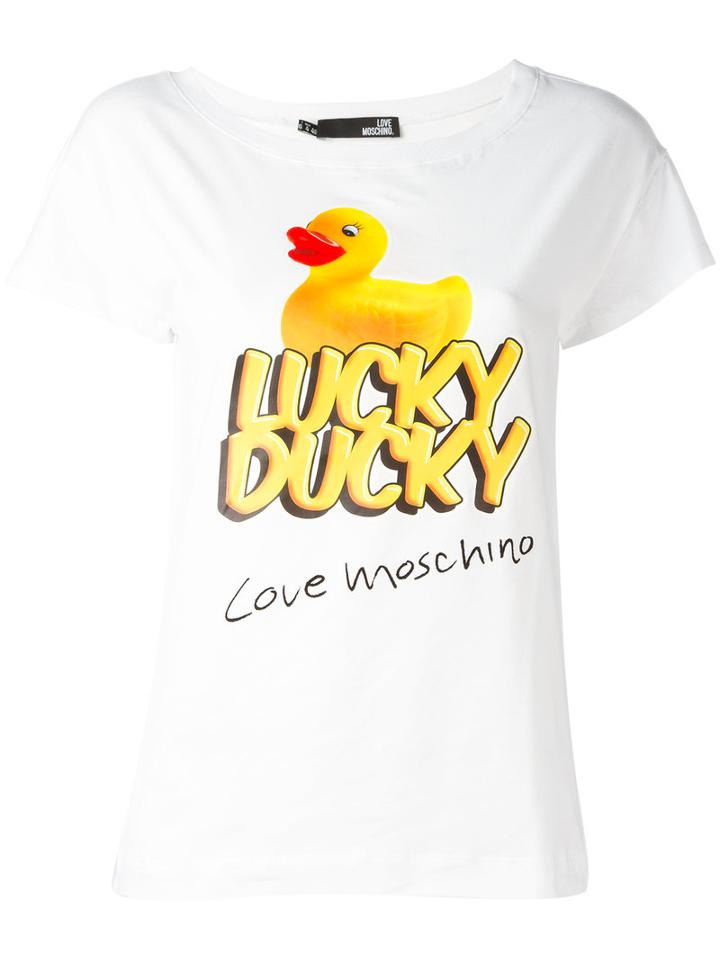 Love Moschino Lucky Ducky T-shirt, Women's, Size: 44, White, Cotton/spandex/elastane