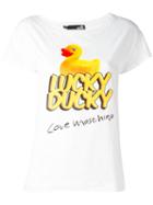 Love Moschino Lucky Ducky T-shirt, Women's, Size: 44, White, Cotton/spandex/elastane