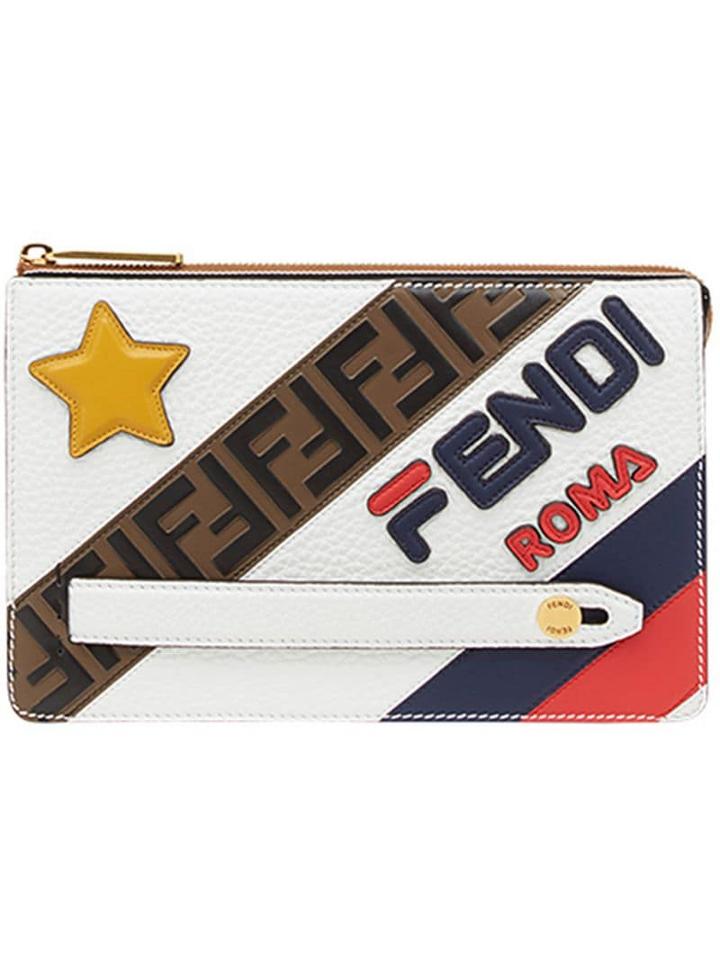 Fendi Fendimania Slim Zipped Clutch Bag - White
