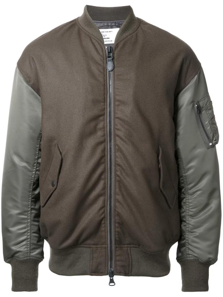 Monkey Time Contrast Sleeve Bomber Jacket, Men's, Size: Xl, Green, Wool