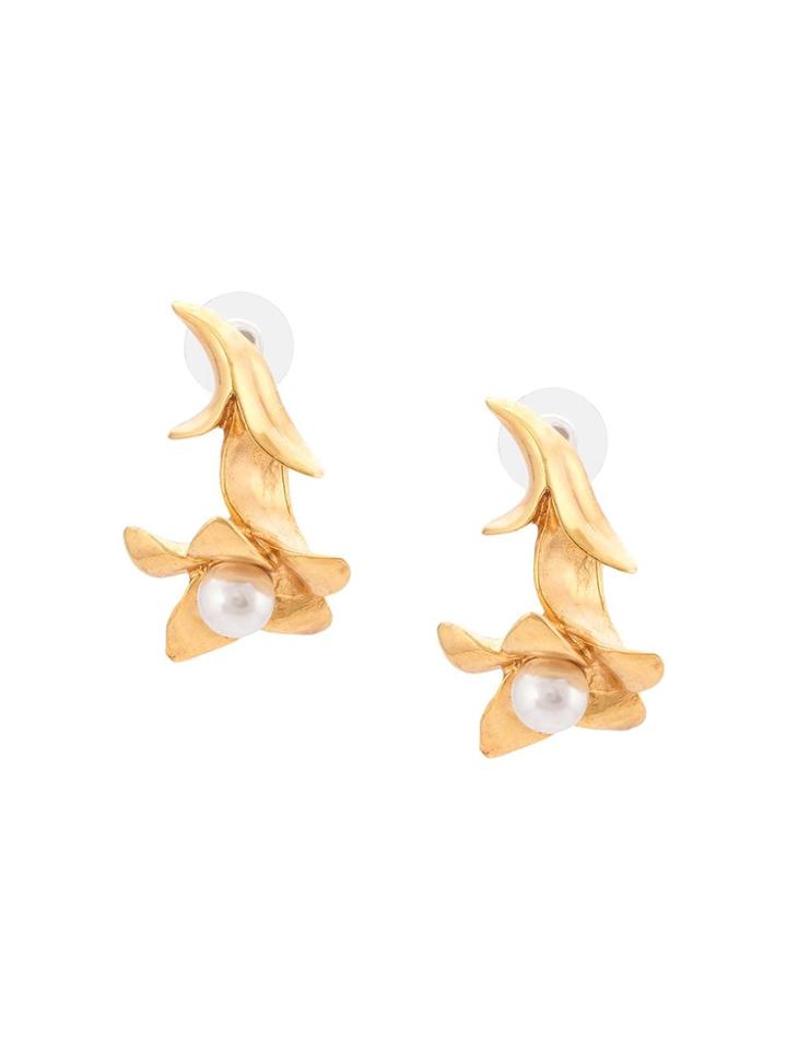 Oscar De La Renta Pearl Flower Earrings - Gold