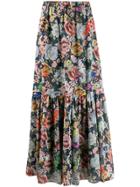 Twin-set Graffiti Flowers Skirt - Blue