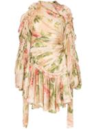 Zimmermann Floral Print Ruched Silk Dress - Neutrals