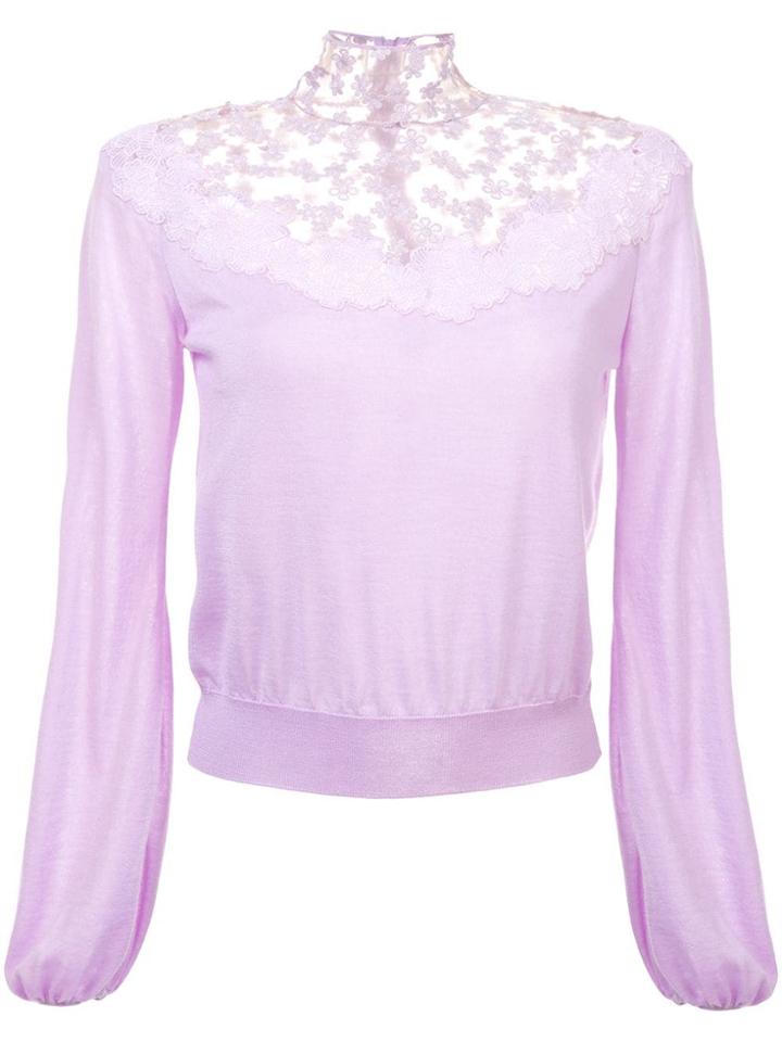 Giambattista Valli Floral Lace Detail Knitted Jumper - Purple