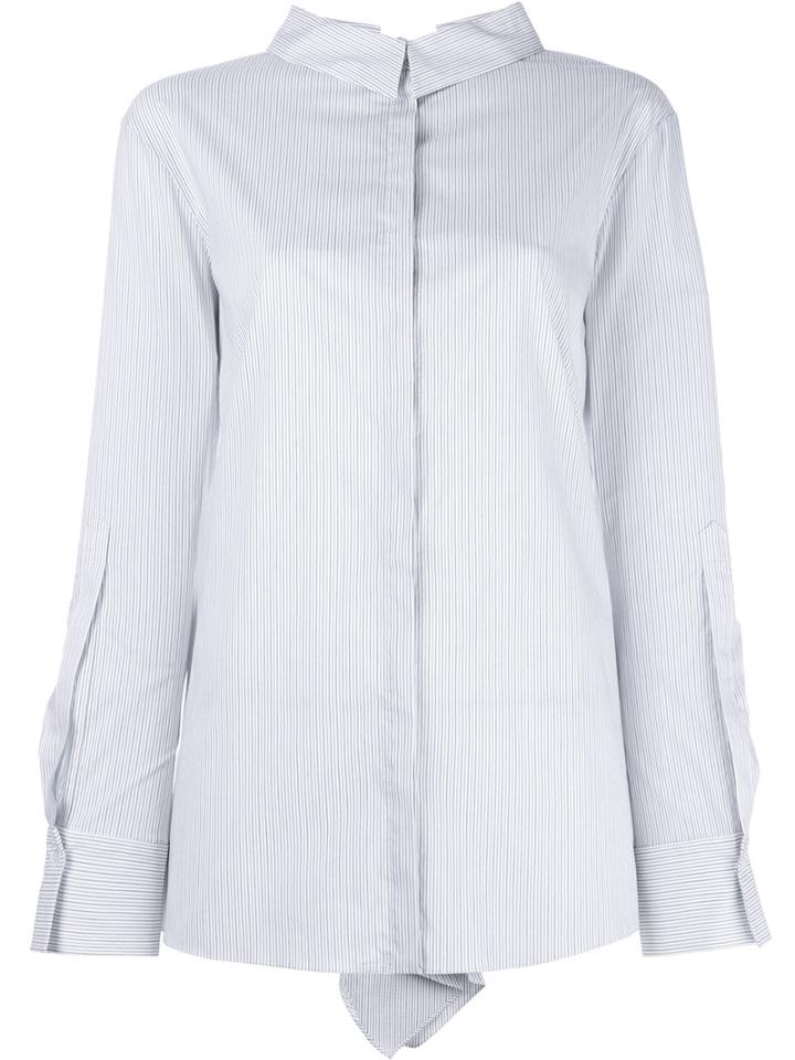 Dorothee Schumacher Pleated Sleeves Striped Shirt, Women's, Size: 4, White, Cotton/polyamide/spandex/elastane