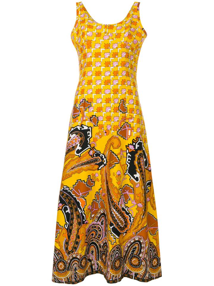 William Vintage Geometric Print Midi Dress - Yellow & Orange