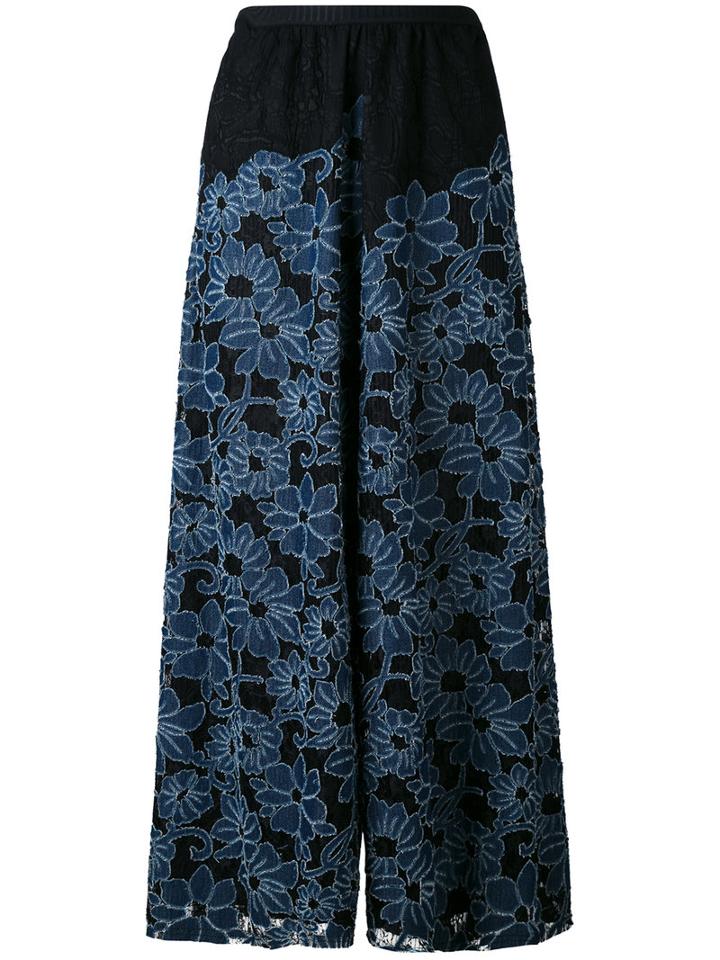 Antonio Marras - Floral Panel Palazzo Pants - Women - Cotton/polyester - Ii, Black, Cotton/polyester