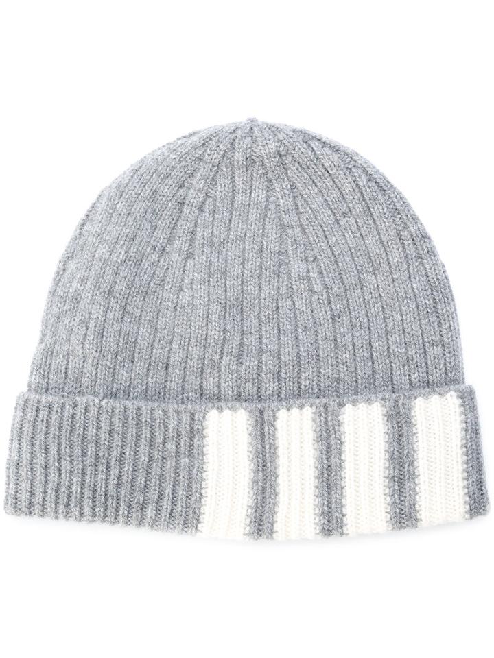Thom Browne - Ribbed Stripe Panel Beanie - Men - Cashmere - One Size, Grey, Cashmere