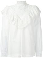 Masscob Embroidered Ruffle Blouse, Women's, Size: Medium, White, Cotton