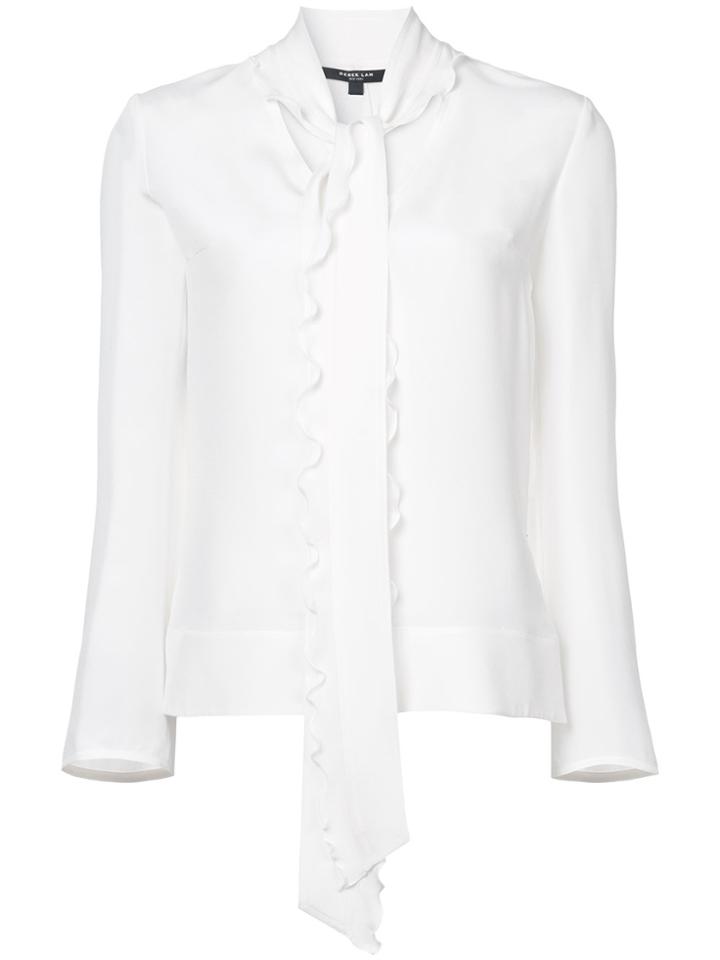 Derek Lam Long Sleeve V-neck Scarf Neck Blouse - White