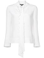 Derek Lam Long Sleeve V-neck Scarf Neck Blouse - White