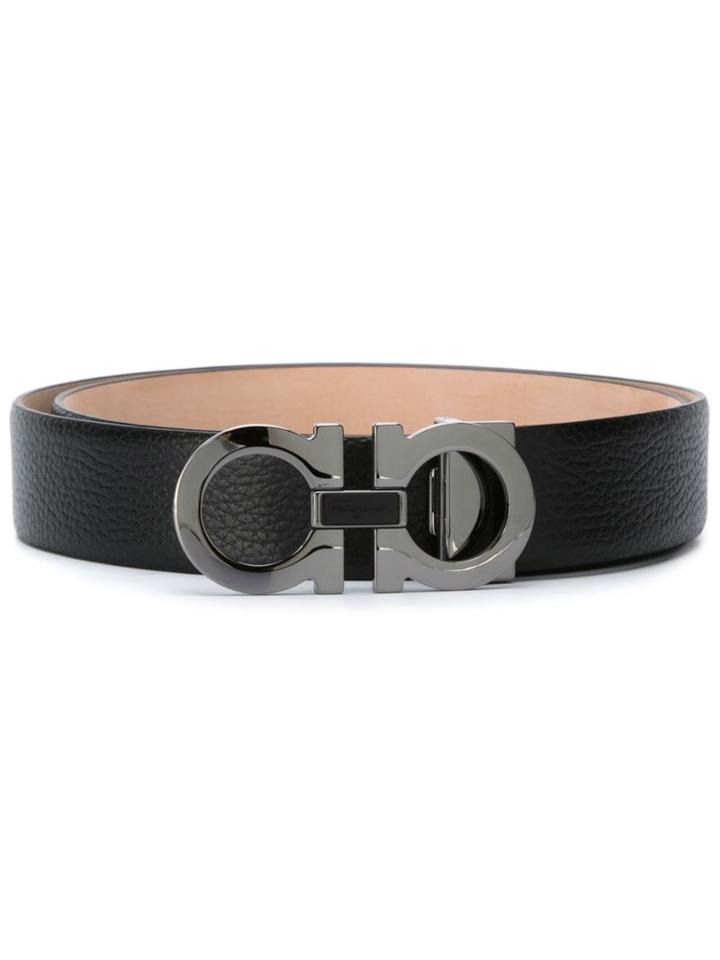 Salvatore Ferragamo Cuffs Buckle Belt, Men's, Size: 105, Black, Calf Leather