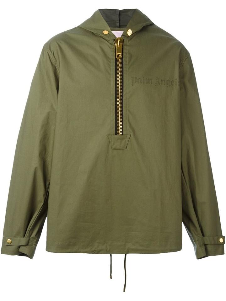 Palm Angels 'anorak' Hooded Coat, Men's, Size: Large, Green, Cotton