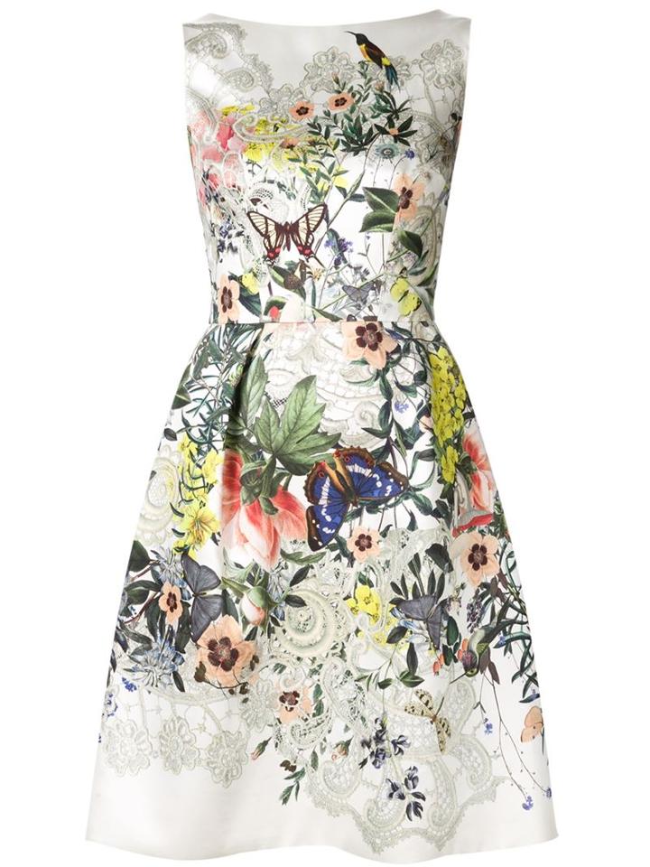 Monique Lhuillier Floral Butterfly Print Dress