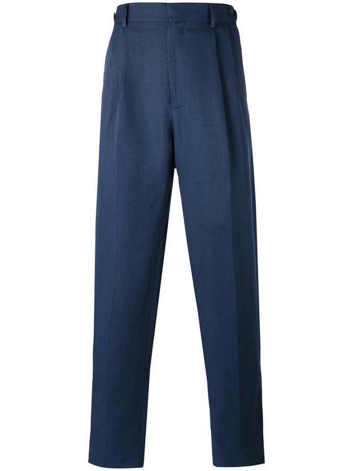 Umit Benan Pleated Trousers, Men's, Size: 50, Blue, Cotton/linen/flax/modal