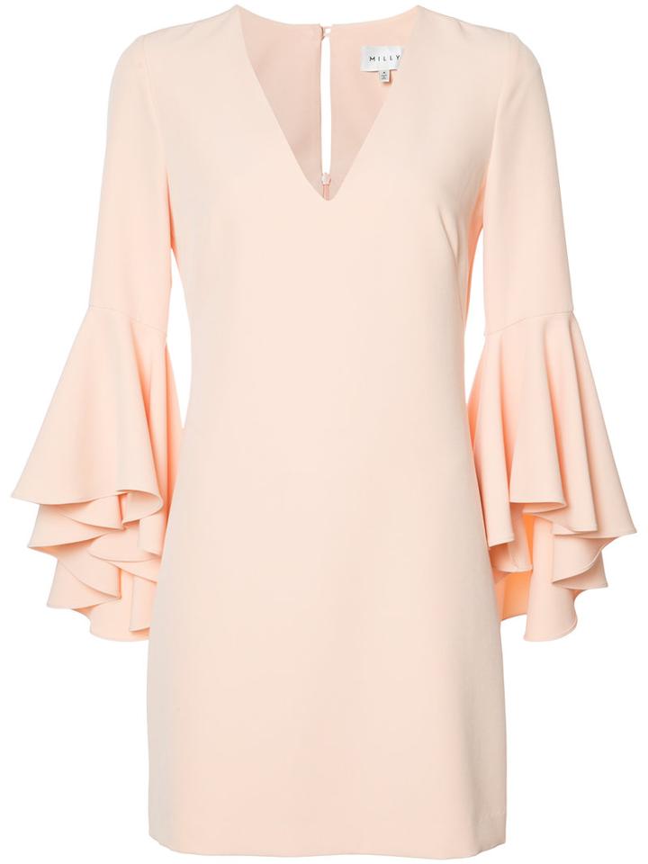 Milly Frill Sleeve Shift Dress, Women's, Size: 4, Pink/purple, Polyester/spandex/elastane