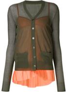 Sacai Layered Cardigan, Women's, Size: 2, Green, Cotton/nylon/polyester