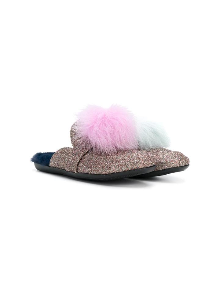 Joshua Sanders Kids Pom Pom Slippers - Metallic