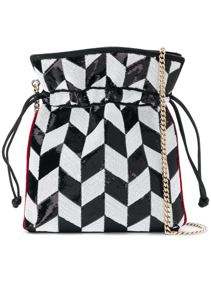Les Petits Joueurs Sequined Chevron-style Drawstring Satchel - Black