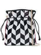Les Petits Joueurs Sequined Chevron-style Drawstring Satchel - Black