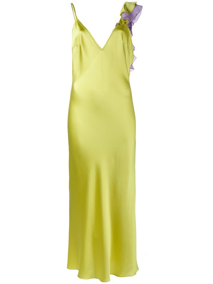 Natasha Zinko - Ruffle Trim Dress - Women - Silk - 34, Yellow/orange, Silk