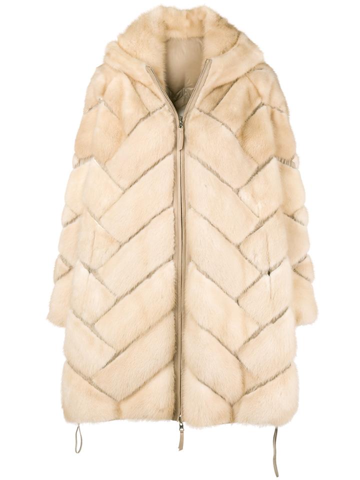 Liska Quilted Fur Coat - Nude & Neutrals